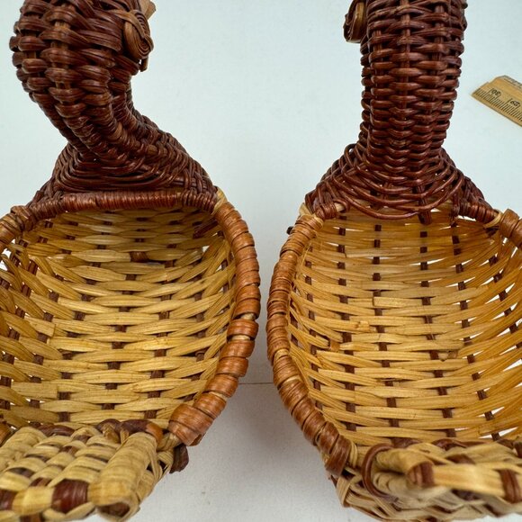 2 Small Vtg Tan Wicker Rattan Woven Ducks Geese Goose Tabletop Decor Planter - Picture 13 of 13